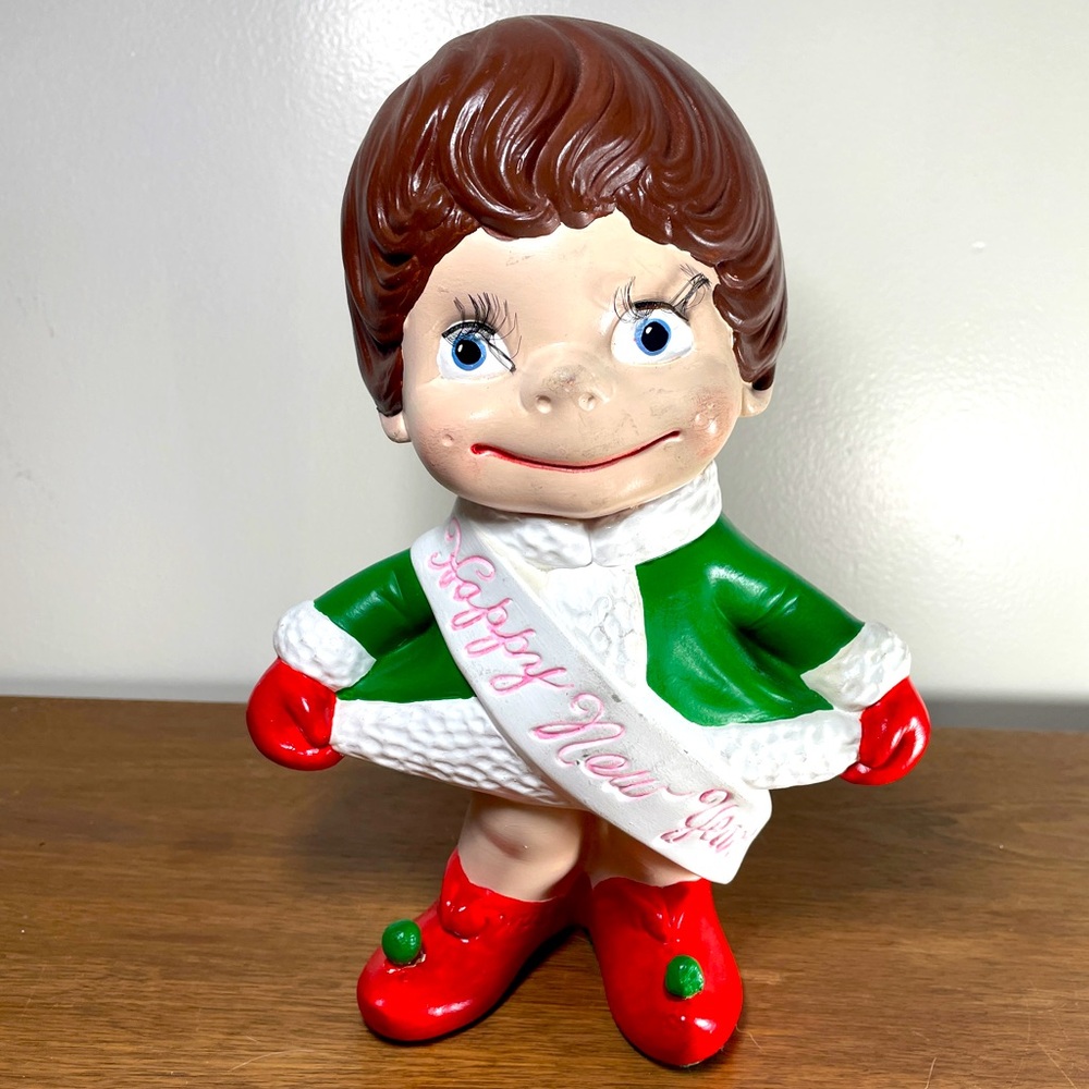 Vintage Atlantic Mold Happy New Year Baby Ceramic Christmas Figurine HandPainted